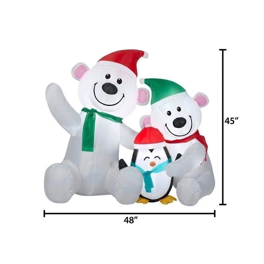 4ft Polar Bear Family with Penguin Holiday Airblown Inflatable